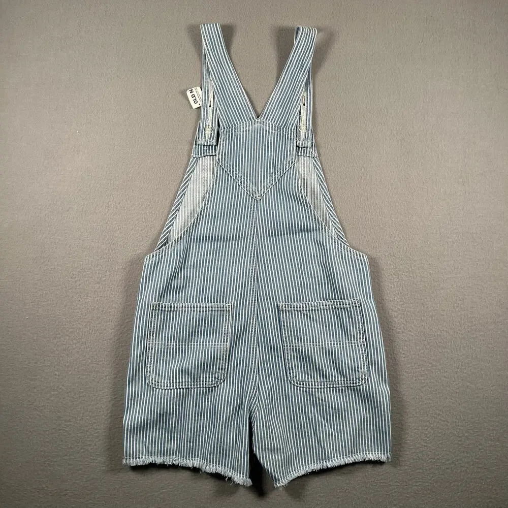 Old Navy XL Hickory Stripe Denim Short Overalls NWT